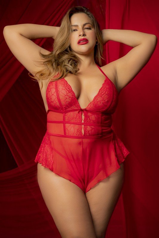 Body rouge grande taille avec string | Mapalé