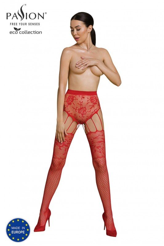 ECO S004 | Collant écologique rouge ouvert | Passion lingerie