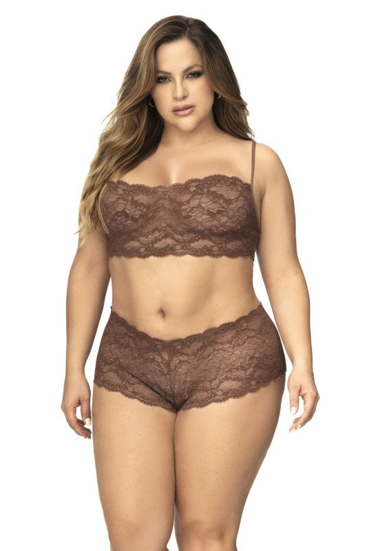 Ensemble dentelle cacao 2 pièces grande taille | Mapalé