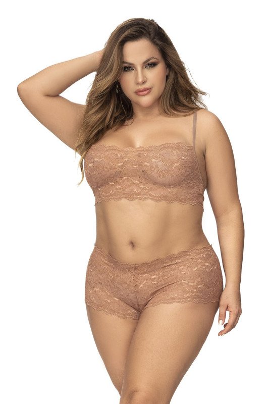 Ensemble dentelle taupe grande taille | Mapalé