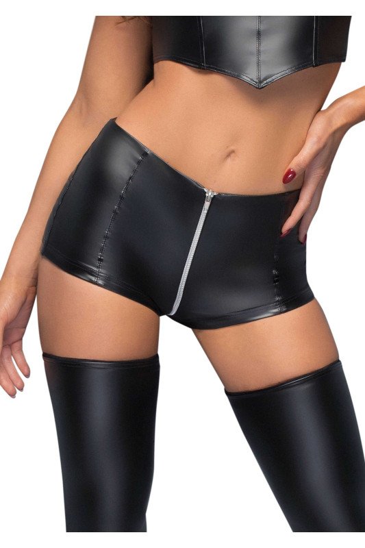 Short Wetlook Taille Haute F164 Zip | Noir HandMade