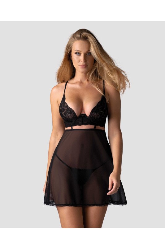 Babydoll noire Nutris avec string | Obsessive